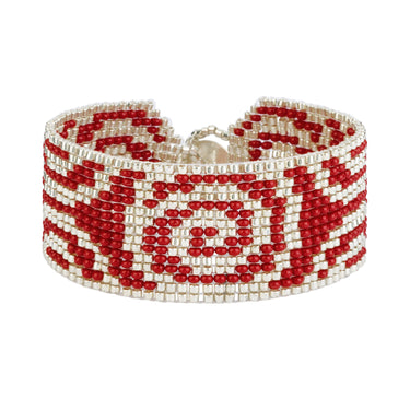 Brazalete Telar Plata Medio Espirales Rojo